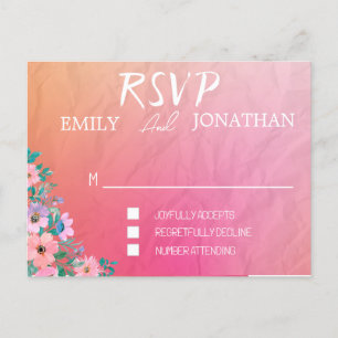 Invitation Carte Postale Typographie aquarelle rose orange moderne RSVP