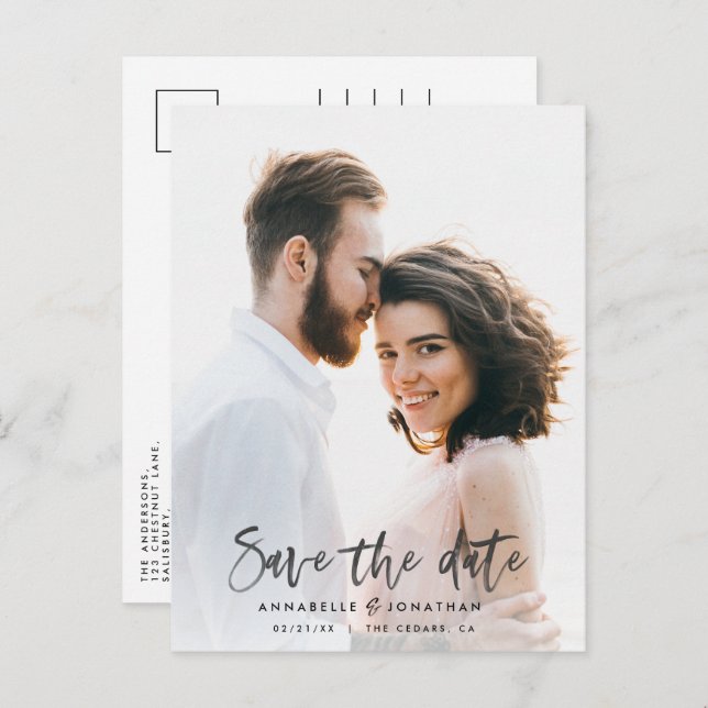 Invitation Carte Postale Typographie de script d'aquarelle moderne mariage  (Devant / Derrière)