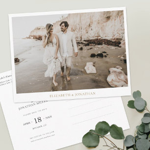 Invitation Carte Postale Typographie d'or simple Mariage photo Enregistrer 
