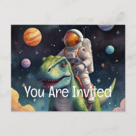 Invitation Carte Postale Un astronaute sur Dino dans l'espace