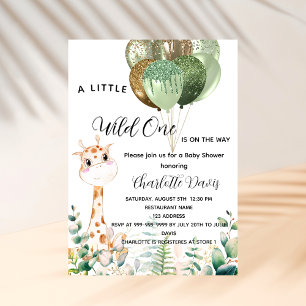 Invitation Carte Postale Un baby shower girafes ballons de jungle sauvage