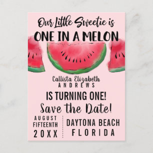 Invitation Carte Postale Un dans un Melon Watercolor Watermelon Enregistrer