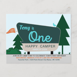 Invitation Carte Postale UN HEUREUX CAMPER - Premier anniversaire