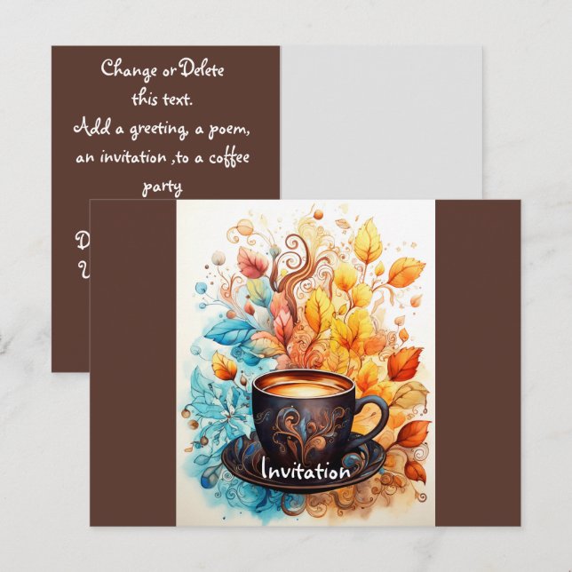 Invitation Carte Postale Une tasse de café avec des fleurs (Devant / Derrière)