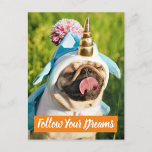 Invitation Carte Postale Unicorn pug