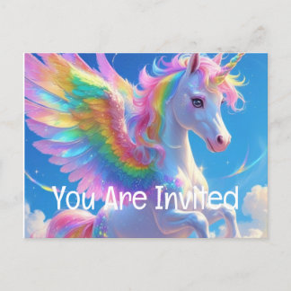 Invitation Carte Postale Unicorne de la danse ailée arc-en-ciel