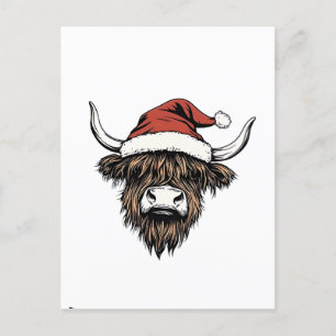 Invitation Carte Postale Vache des Highlands Noël Xmas Santa Laineuse Ferme