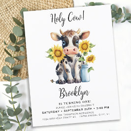 Invitation Carte Postale Vache sacrée Adorable animal de ferme moderne 1er 