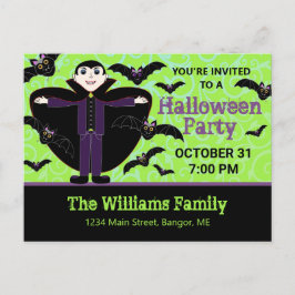 Invitation Carte Postale Vampire de la fête d'Halloween avec chauves-souris