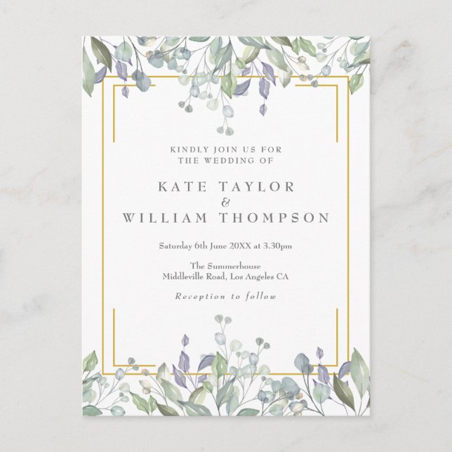 Invitation Carte Postale Verdure Lilac Floral Or Mariage géométrique (Devant)