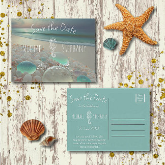 Invitation Carte Postale Verre de Mer de Plage Hippocampe Enregistrez la Da