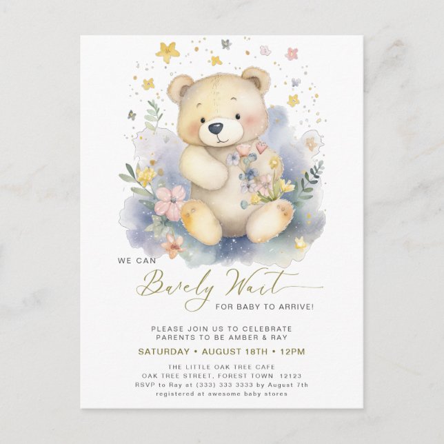 Invitation Carte Postale Vert on peut attendre plus mignon Baby shower fill (Devant)