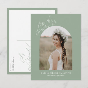 Invitation Carte Postale Vert Sauge Promotion 2026 Photo Arc Remise des dip