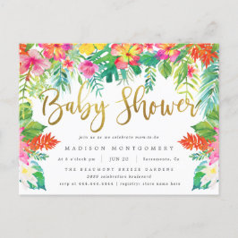 Invitation Carte Postale Vibrant Hibiscus Tropical Foliage Baby shower Or
