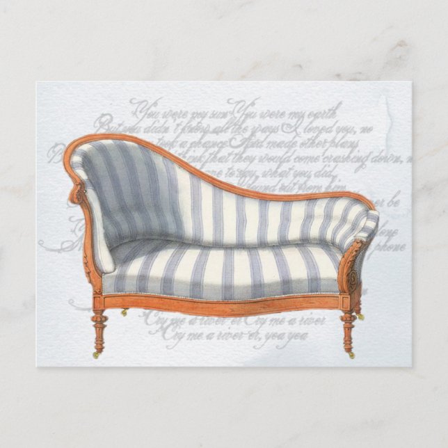 Invitation Carte Postale Victorian Blue Stripe Chaise Lounge (Devant)