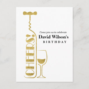 Invitation Carte Postale vin, anniversaire adulte,