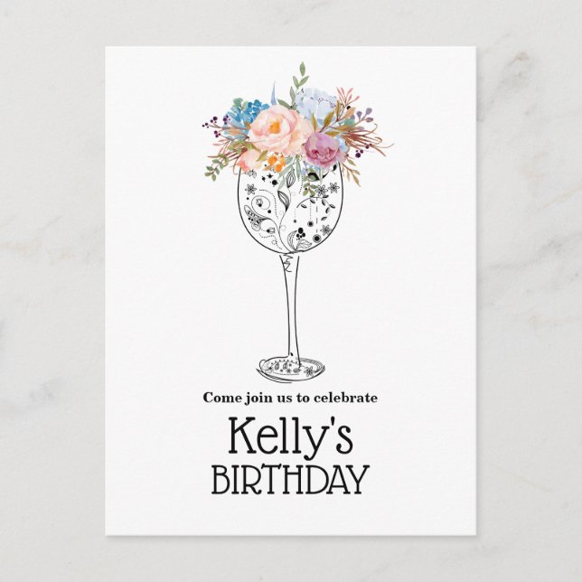 Invitation Carte Postale vin, anniversaire adulte, (Devant)