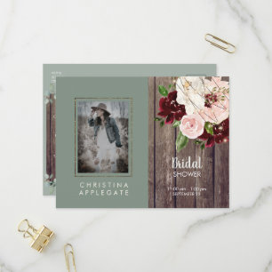 Invitation Carte Postale Vin & Blush Floral Sauge Photo Enterrement de Mari
