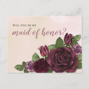 Invitation Carte Postale Vin Blush Mauve Floral Maid of Honor Demande