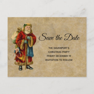 Invitation Carte Postale Vintage Noël Père Noël Enregistrer la date