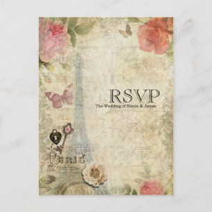 Invitation Carte Postale Vintage Paris Roses Roses Roses Roses Verrouillage