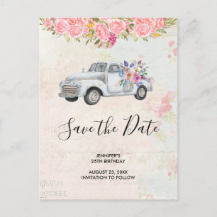 Invitation Carte Postale Vintage Pickup Truck Rustic Anniversaire Enregistr