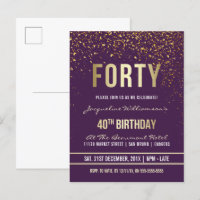 Violet | Gold Confetti 40e fête d'anniversaire