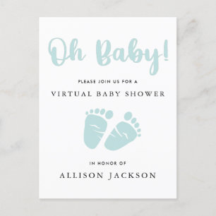 Invitation Carte Postale Virtual Oh Baby Mint Green Baby Baby shower pieds