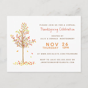 Invitation Carte Postale Virtual Thanksgiving Aquarelle Arbre d'automne Feu