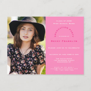 Invitation Carte Postale Votre Photographie/Rose/Typographie/Graduation Par