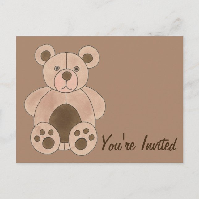 Invitation Carte Postale Vous êtes invité Brown Teddy Bear fête d'anniversa (Devant)