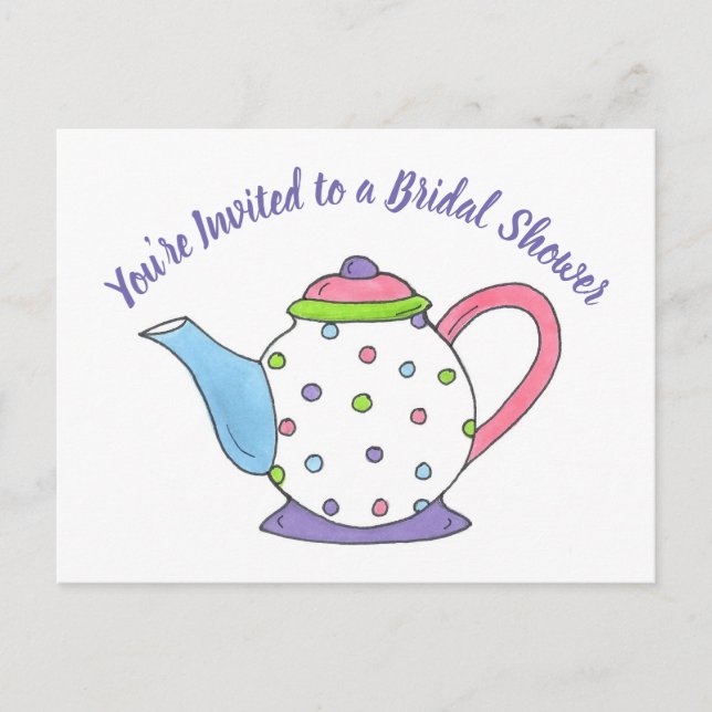 Invitation Carte Postale Vous êtes invité Teapot Tea Party Fête des mariées (Devant)
