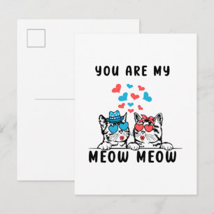 Invitation Carte Postale Vous êtes mon couple de chat Meow Meow pour la Sai