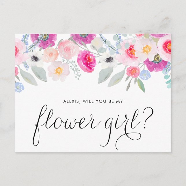 Invitation Carte Postale Vous Serez Ma Fille Fleur, Un Joli Anémones Rose (Devant)