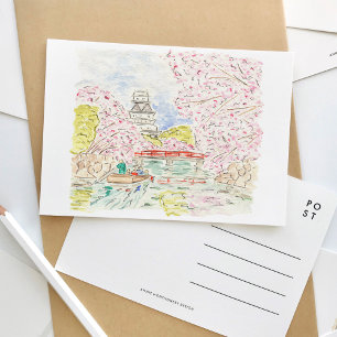 Invitation Carte Postale Voyage d'aquarelle japonais en fleurs de cerisier