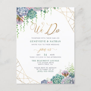 Invitation Carte Postale "We Do" Parties scintillant Gold Script & Succulen