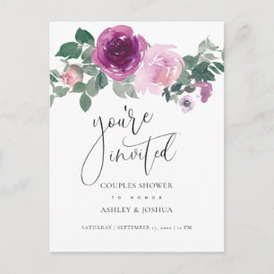 Invitation Carte Postale Wedding shower de Couples Floraux Blush Magenta