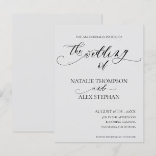 Invitation Carte Postale Whimsical Elegant noir et blanc Mariage Script
