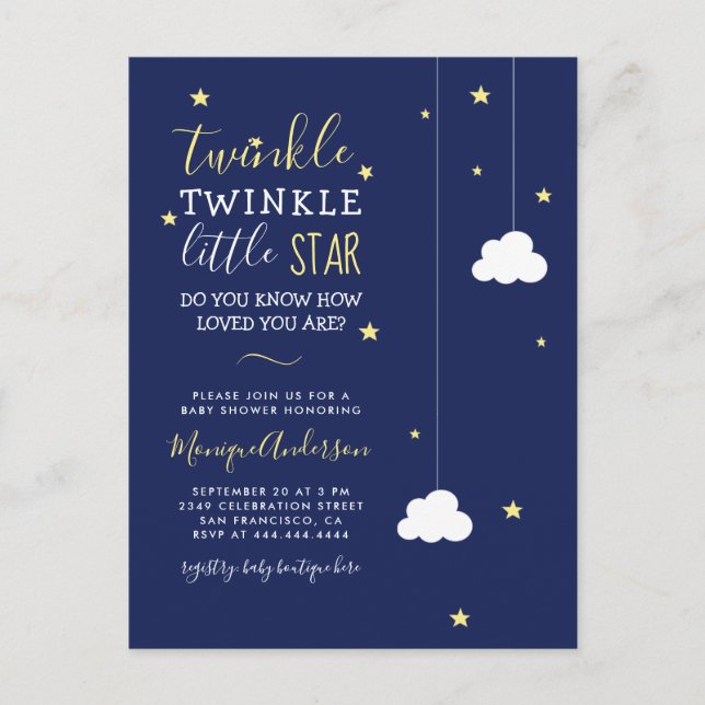 Invitation Carte Postale Whimsical Twinkle Twinkle Little Star Baby shower (Devant)