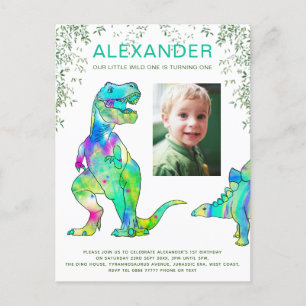 Invitation Carte Postale Wild One Dinosaur 1er Budget de fête d'anniversair