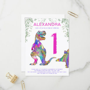 Invitation Carte Postale Wild One Dinosaur 1er Budget de fête d'anniversair