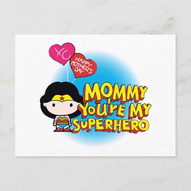 Invitation Carte Postale Wonder Woman | Maman Tu es mon super-héros (Devant)