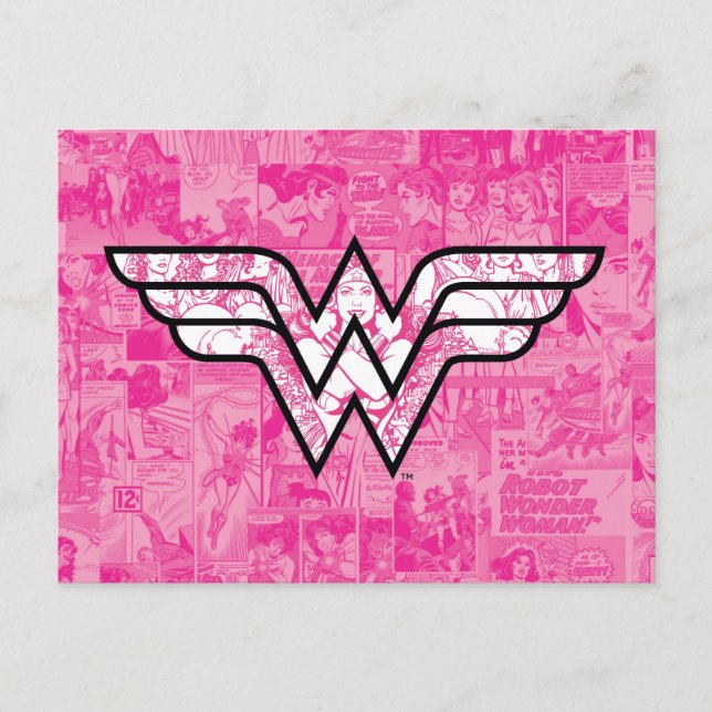 Invitation Carte Postale Wonder Woman Pink Comic Book Collage Logo (Devant)