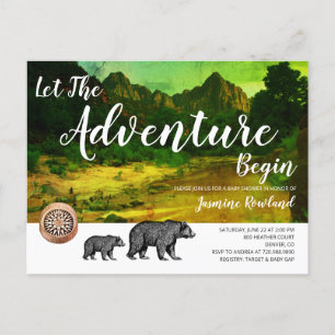 Invitation Carte Postale Woodland Bears Rustic Wilderness Baby shower