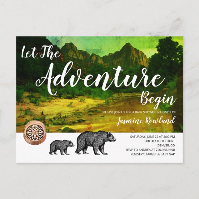 Invitation Carte Postale Woodland Bears Rustic Wilderness Baby shower (Devant)