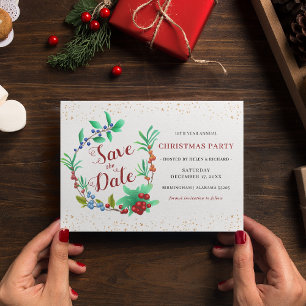 Invitation Carte Postale Wreath d'hiver & Gold Christmas Enregistrer la dat