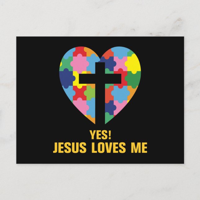 Invitation Carte Postale Yes, Jésus Loves Me Autism Heart (Devant)