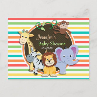 Invitation Carte Postale Zoo Animaux Baby shower, Bright Rainbow Stripes