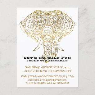 Invitation Carte Postale Zoo Anniversaire Fête Eléphant   Jungle Safari