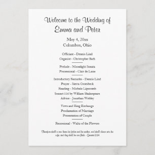 Invitation Carte/Programme de mariage simple recto télécharge